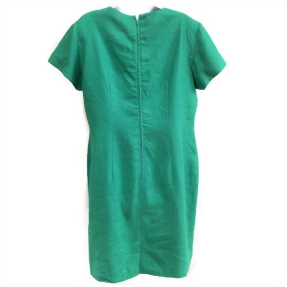SOLD Shift Dress Minimalist Square Neck Green Midi Lined Back Zipper - Picture 4 of 7